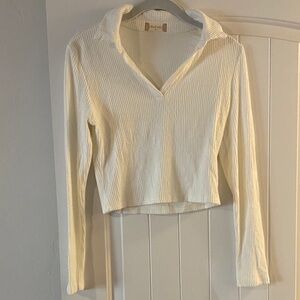Altar'd State Cream Ribbed Long Sleeve Top